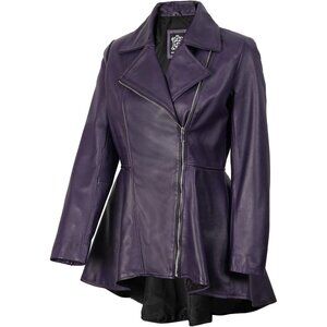Women's Real Lambskin Peplum Long Sleeves Leather Jacket Outerwear Cognac Purple